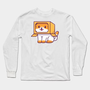 Cute Cat Playing In The Box Cartoon (6) Long Sleeve T-Shirt